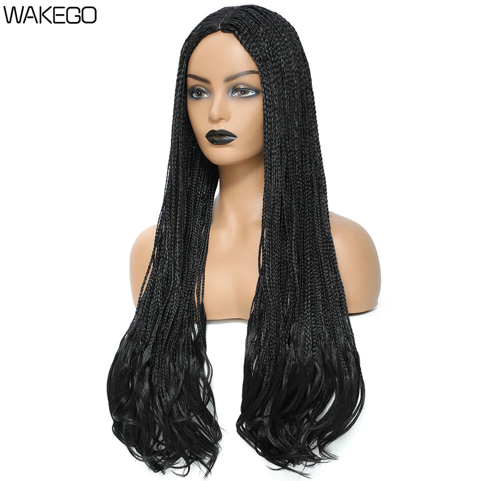 26 Inch Long Box Braid Wig With Curly End African synthetic Braided Wigs For Women Fake Scalp Heat Resistant Braiding Hair Wig Luxegan