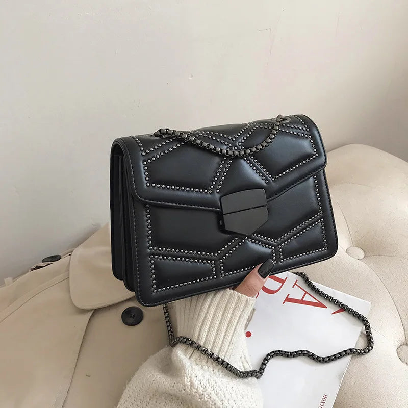 Rivet Chain Small Crossbody Bag for Women | 2022 Luxury Shoulder Messenger Bag (Trendy Lady Handbag with Flap Cover) Luxegan