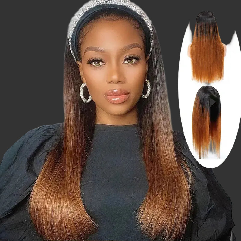 Sleek Straight Headband Scarf Wig | #350 Ginger & #1B/30 Auburn Brazilian Remy Human Hair | 150% Density Glueless Full Machine-Made Beginner-Friendly Wig Luxegan