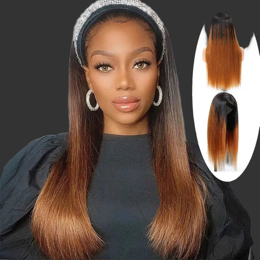 Sleek Straight Headband Scarf Wig | #350 Ginger & #1B/30 Auburn Brazilian Remy Human Hair | 150% Density Glueless Full Machine-Made Beginner-Friendly Wig Luxegan