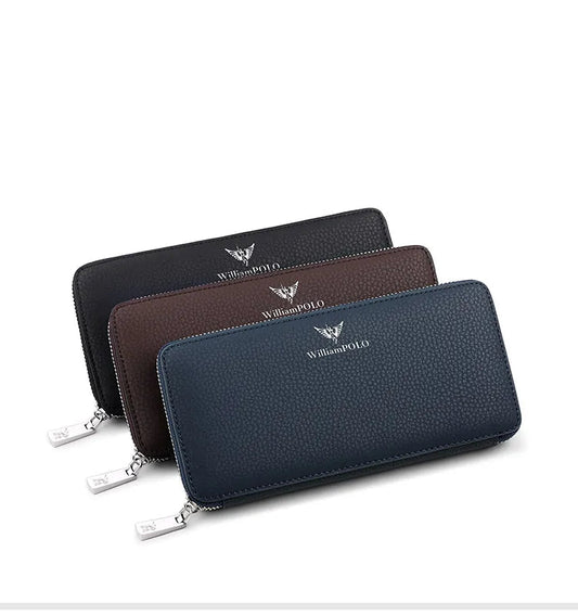 Men's Business Cowhide Long Handbag | Large Capacity Split Leather Wallet | Casual Card Organizer with Mobile Phone Pocket & Zipper Coin Pouch (Model 121#) Luxegan