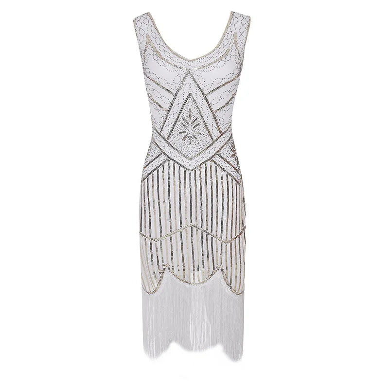 Vintage Sequin Full Fringed Flapper Dress | Roaring 20s Great Gatsby Party Gown | Plus Size XS-4XL Summer Knit Knee-Length Dress