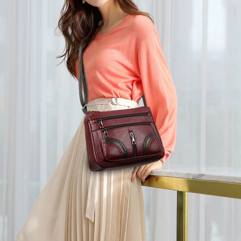Vintage Shoulder Bag For Women PU Leather Crossbody Bag | Multifunction Messenger Bag Small Square Bag Mommy Handbag sac Luxegan