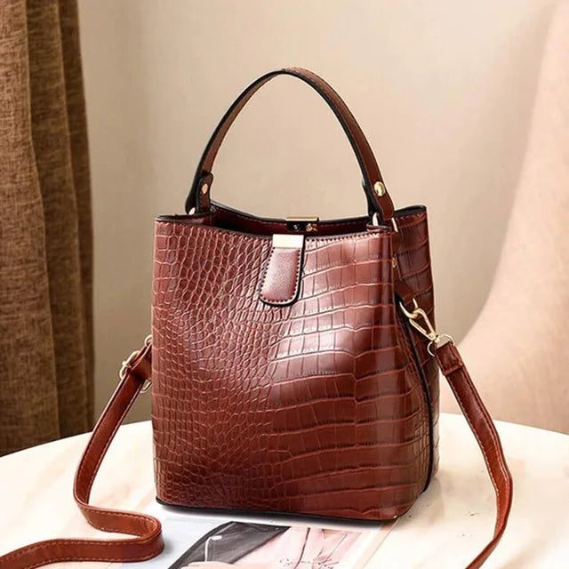 Retro Alligator Bucket Handbag for Women | Sophisticated Crocodile Pattern Large Capacity - view 5