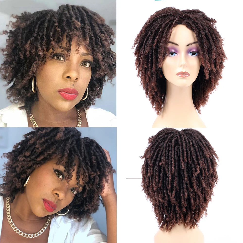 Short Dreadlock Wig for Black Women Afro Curly Twist Wigs Synthetic Heat Resistant Breathable Faux Locs Braids Hair Wigs Luxegan