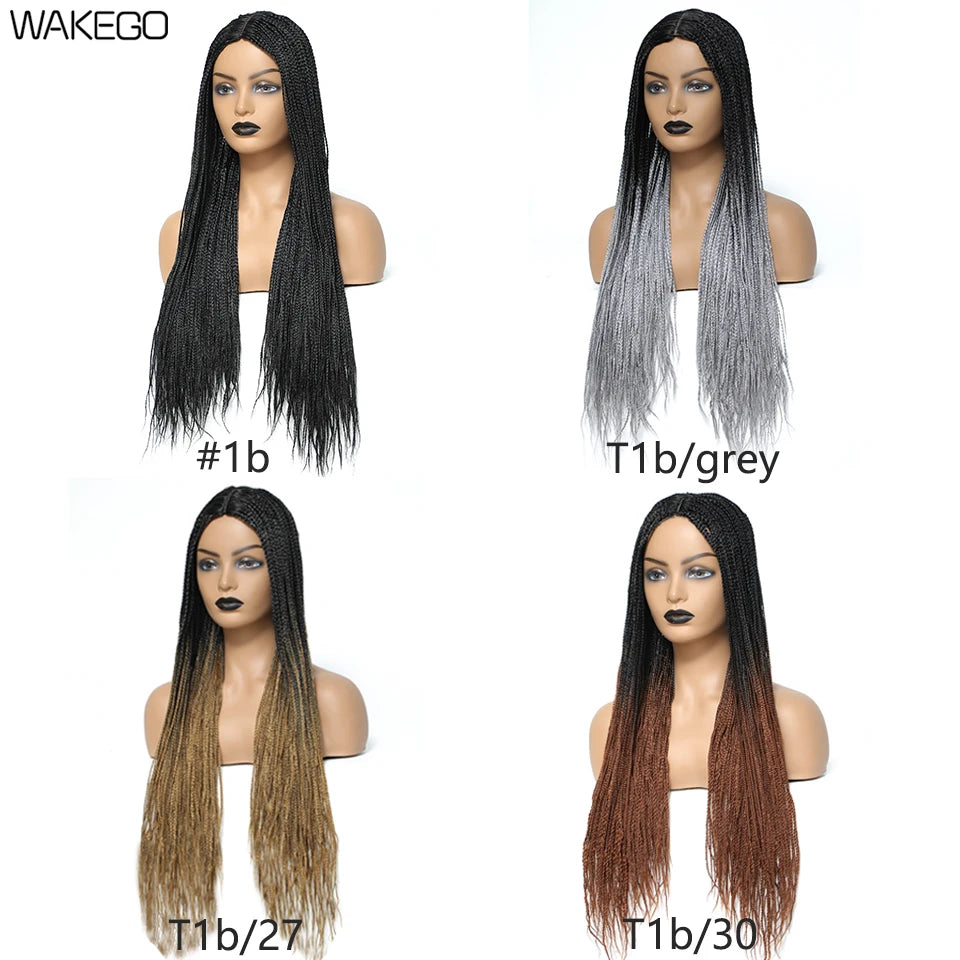 Wakego Black Braided African Wig Handmade Box Braids Wig Natural Synthetic Braiding Hair Wigs For All Women Peluca Con Trenzas Luxegan