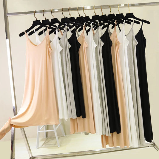 Satin Camisole Slip Dress | O-Neck Spaghetti Strap A-Line Beach & Casual Dress Luxegan