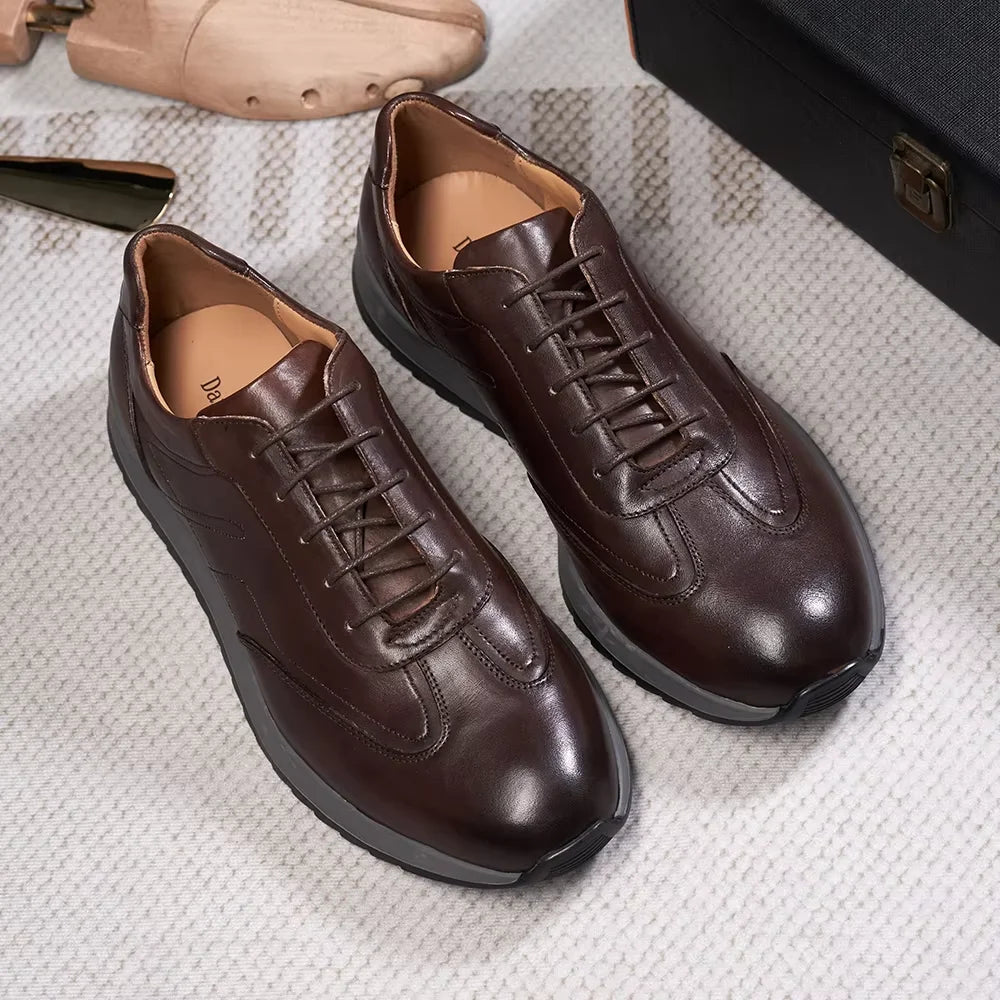 High-Quality Men's Casual Sports Sneakers | Sophisticated Genuine Leather Lace-Up Silhouette | Elegant "Anti-Odor" All-Season Walking Shoes | "Dignified" Abrasion-Resistant Sneakers for Radiant Versatile Styling Luxegan