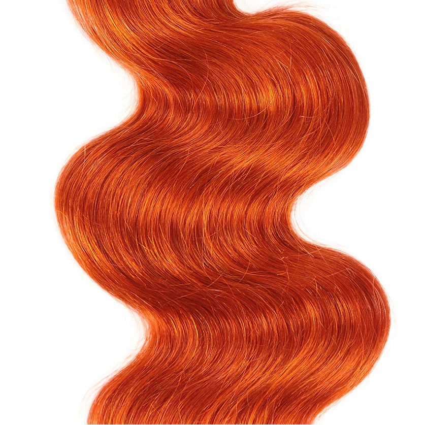 Ginger Orange Brazilian Body Wave Human Hair Bundles with Closure | Vibrant Orange Remy Human Hair 3 Bundles with Matching Lace Closure | Flame Colored Body Wave Extensions Luxegan