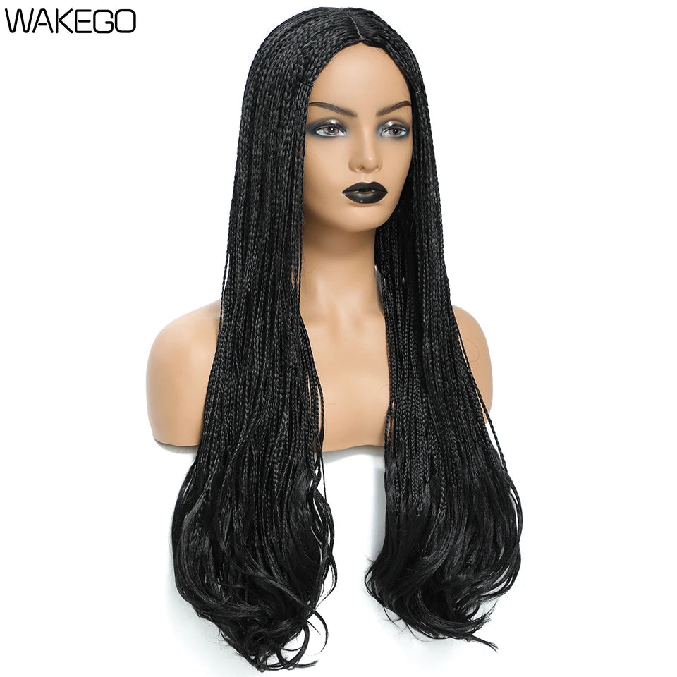 26 Inch Long Box Braid Wig With Curly End African synthetic Braided Wigs For Women Fake Scalp Heat Resistant Braiding Hair Wig Luxegan