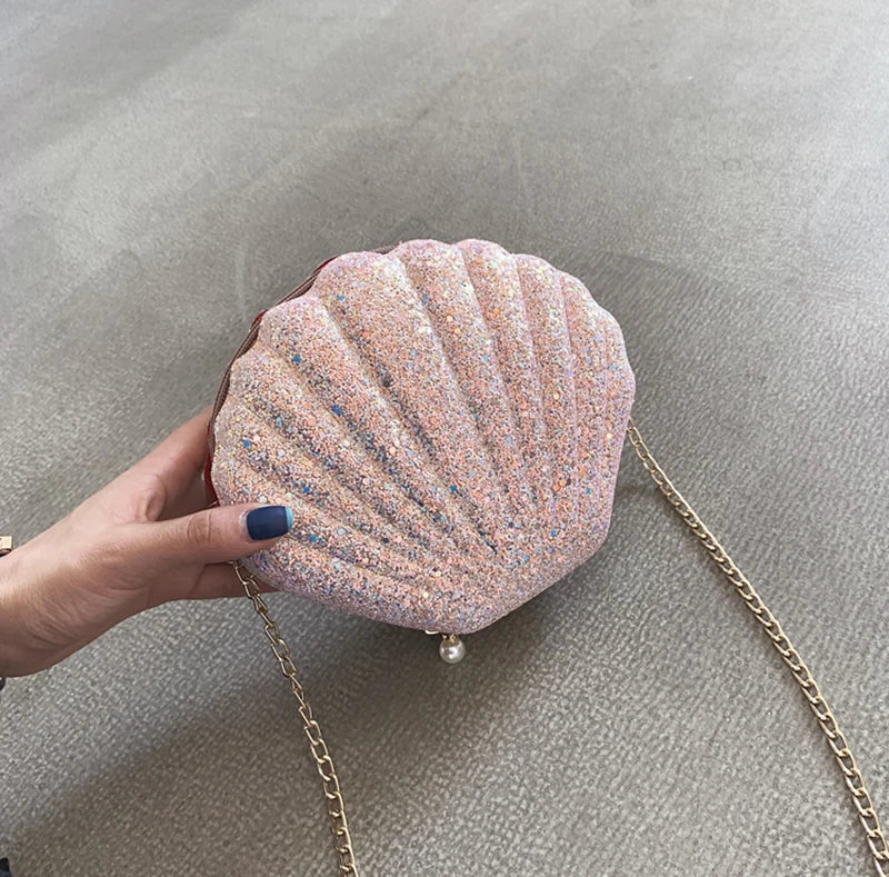 Fashion Sequined Shell Crossbody | Structured PVC Clutch Purse Luxegan