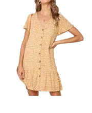Print V-Neck Butterfly Sleeve Ruffle Regular Fit A-Line Mini Dress – Natural Waist, Chiffon, Summer Luxegan