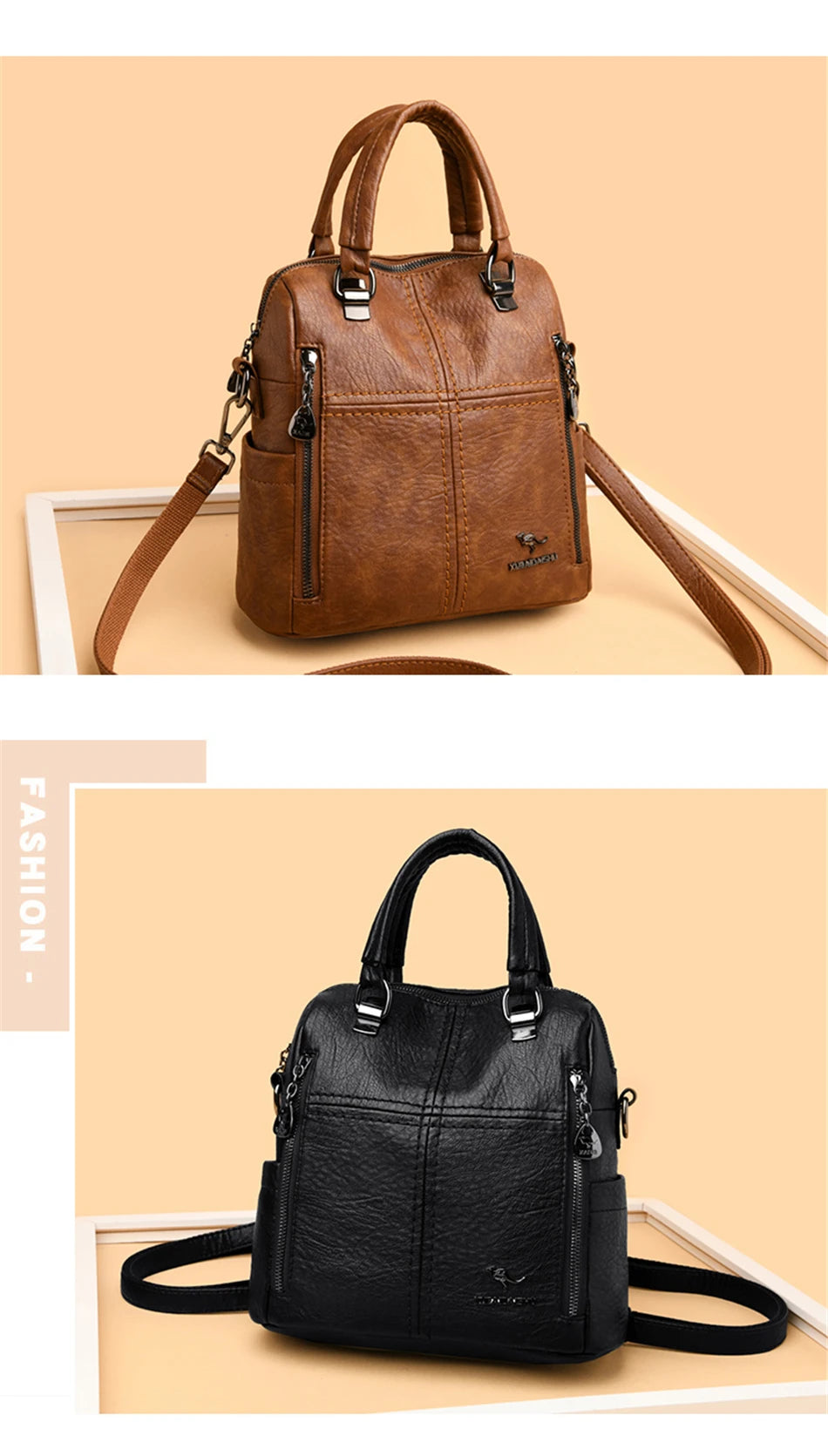 Premium Sheepskin Leather Multifunction Handbag | Luxury Designer Large Capacity Travel Backpack & - view 6