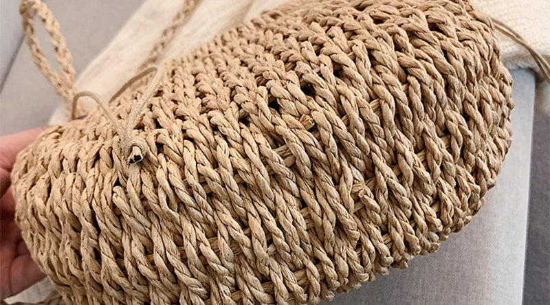 Half-Round Rattan Beach Bag | Women Large Capacity Handle Bag & Bohemian Shoulder Bag Luxegan