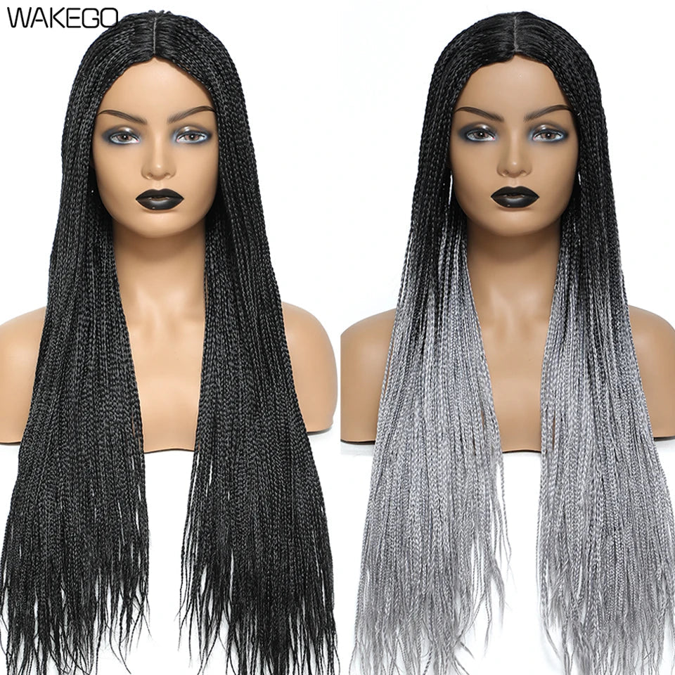 Wakego Box Braided Wigs for Black Women 26" Long Braids Wigs Fake Scalp Synthetic Heat Resistant Fiber Micro Braid Wig Daily Use Luxegan