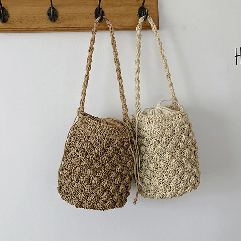 Summer Straw Shoulder Tote | Sophisticated Large-Capacity Rattan Bucket Bag | Elegant Handmade Woven Beach Bag | "Dignified" Soft Bohemian Handbag for Versatile Vacation Styling Luxegan