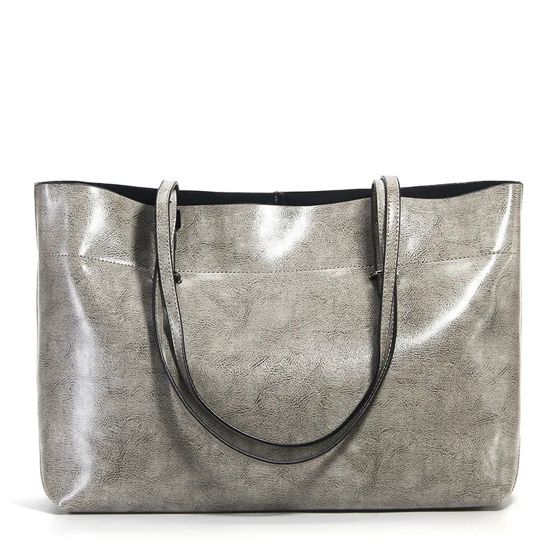 Premium 100% Genuine Leather Women’s Handbag | Large Capacity Vintage Shoulder Purse | Luxury Black & Brown Ladies' Tote for Shopping & Work Luxegan