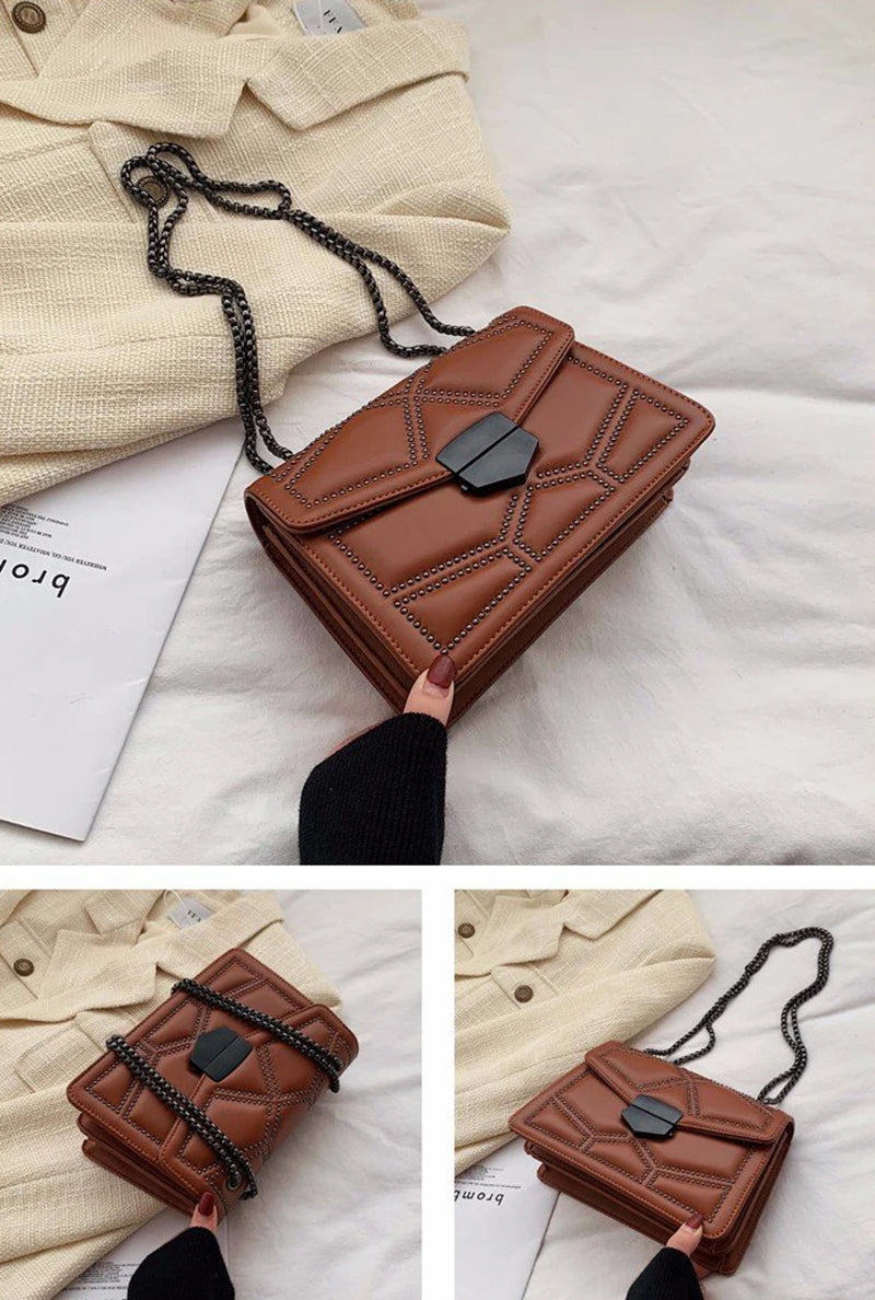 Rivet Chain Small Crossbody Bag for Women | 2022 Luxury Shoulder Messenger Bag (Trendy Lady Handbag with Flap Cover) Luxegan