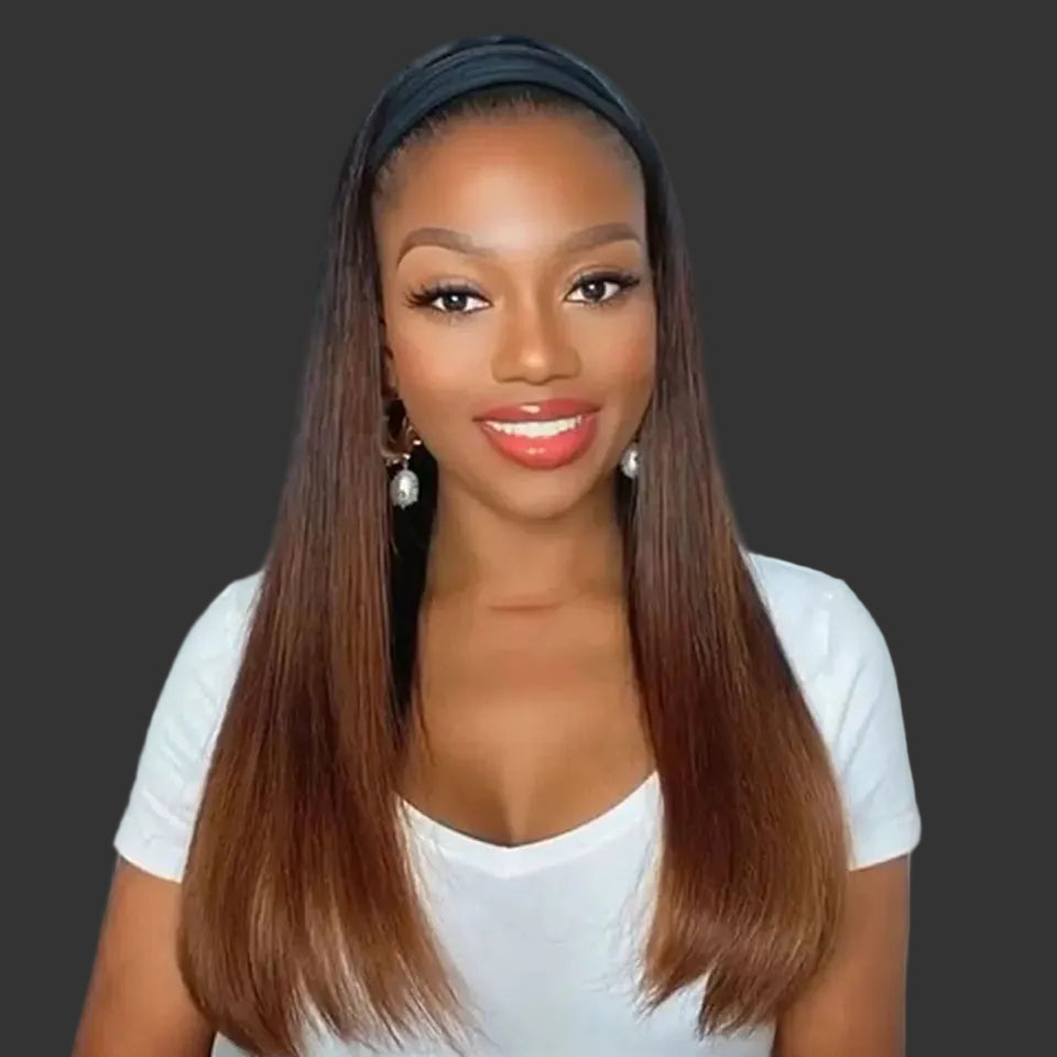 Sleek Straight Headband Scarf Wig | #350 Ginger & #1B/30 Auburn Brazilian Remy Human Hair | 150% Density Glueless Full Machine-Made Beginner-Friendly Wig Luxegan