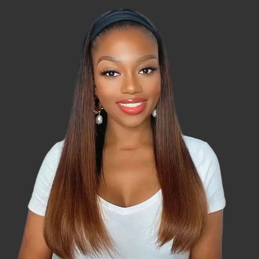Sleek Straight Headband Scarf Wig | #350 Ginger & #1B/30 Auburn Brazilian Remy Human Hair | 150% Density Glueless Full Machine-Made Beginner-Friendly Wig Luxegan