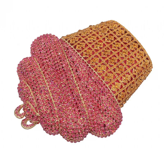 Luxury Crystal Ice Cream Evening Clutch | Sophisticated Diamond-Encrusted Cupcake Bag | Elegant Gold & Silver Wedding Party Prom Purse | "Dignified" Bespoke Handbag with Chain Strap Luxegan