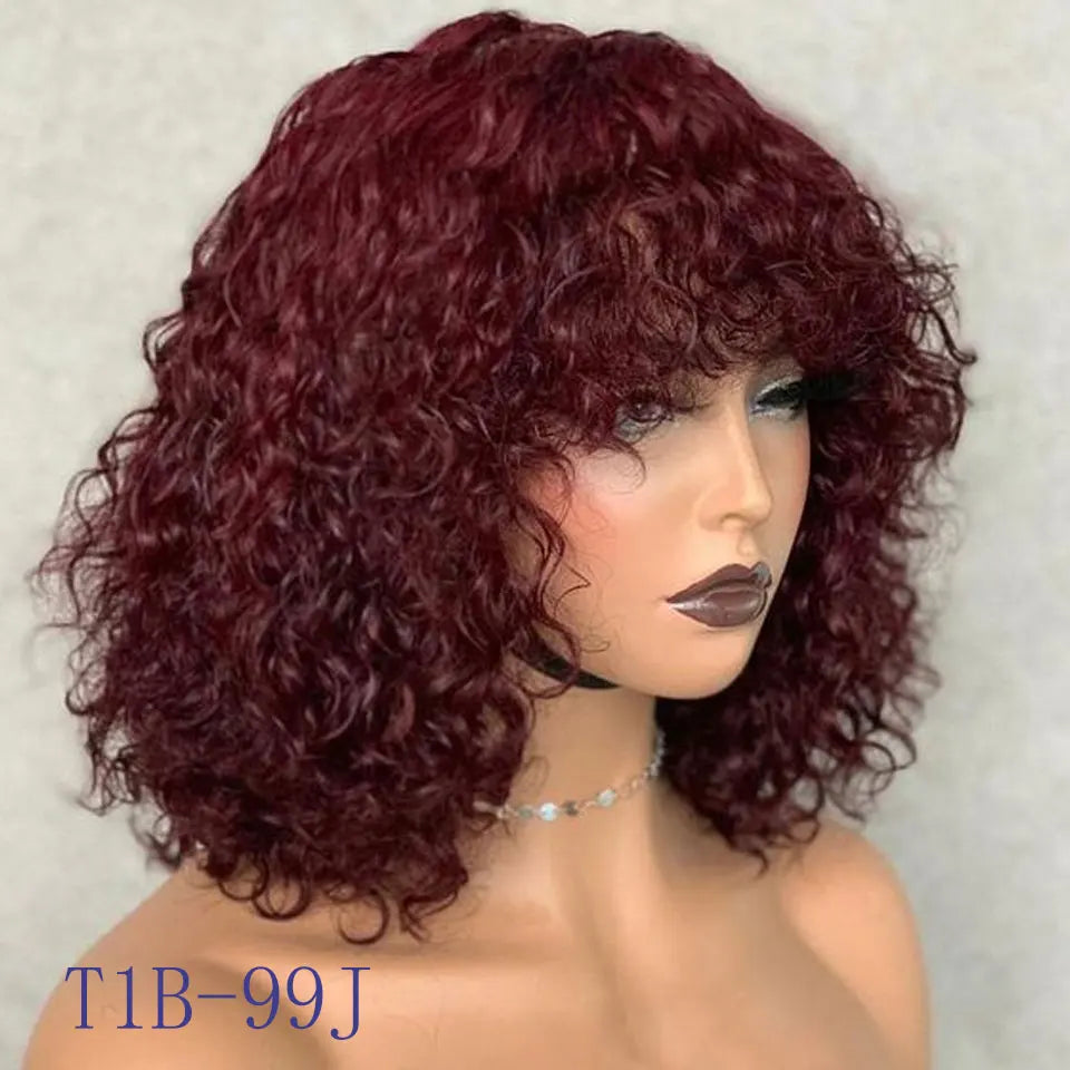 Black Pearl Curly Wigs Perruques Cheveux Humains Fringe Wig Jerry Curly Wig With Bangs Human Hair Short Pixie Cut Wigs Human Hai
