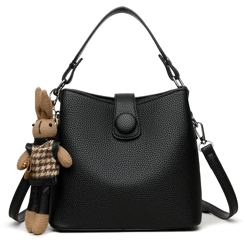 High-End Autumn/Winter Women’s Bucket Bag | Fashionable and Versatile Single-Shoulder Crossbody | Hand-Held Small Candy Style Purse | Travel-Ready PU Leather Mini Tote Luxegan