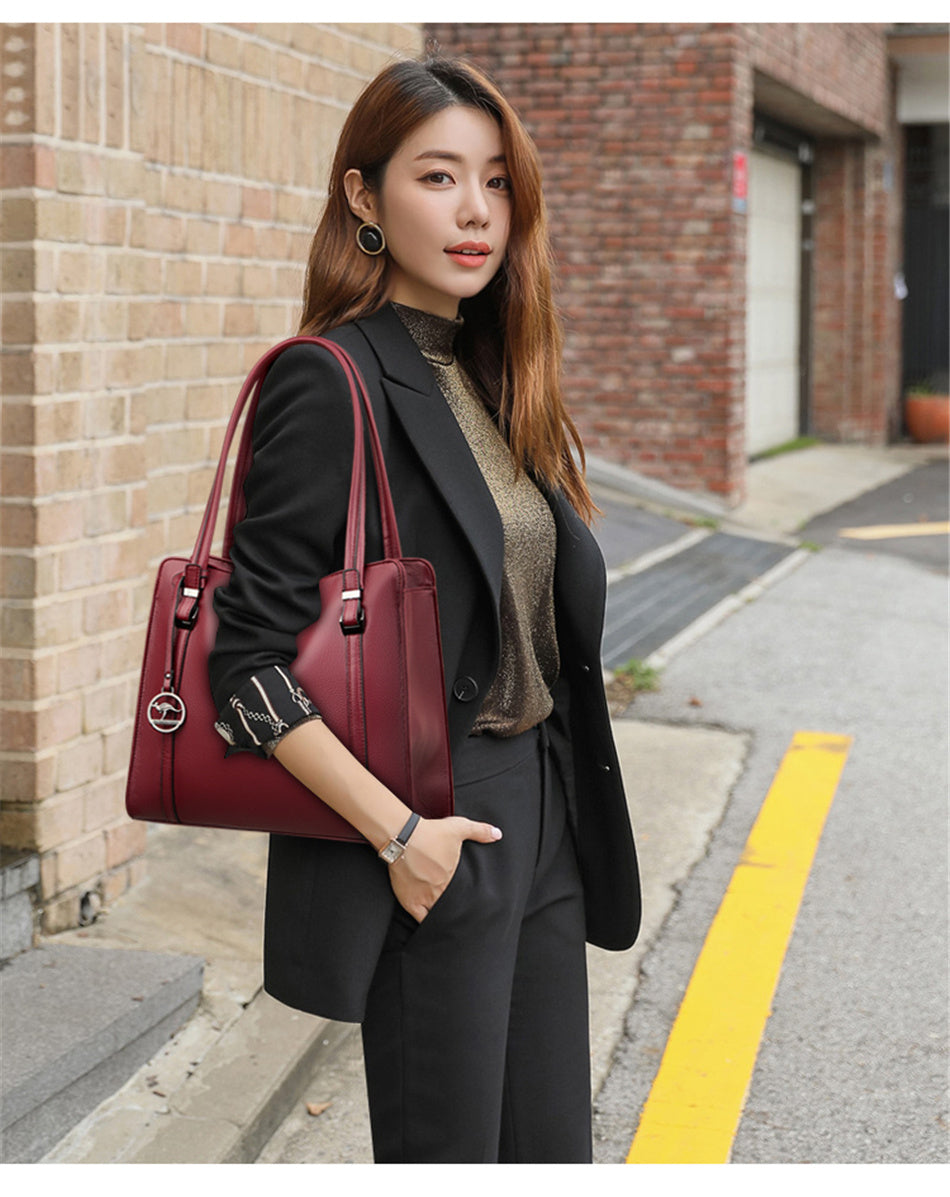 Genuine Soft PU Leather Handbags for Women | Vintage Shoulder Tote Bag & Large Capacity Purse