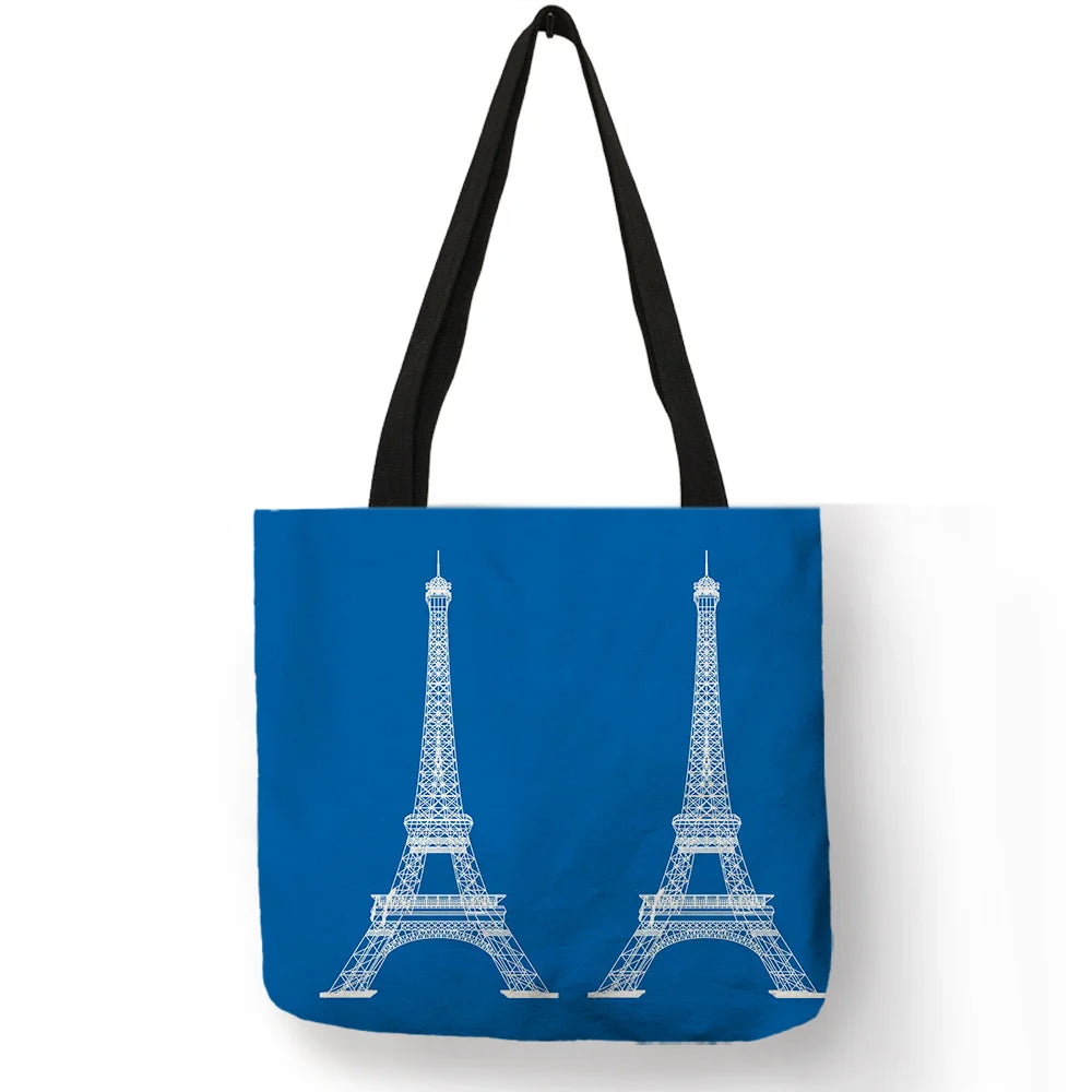High Quality Linen Shoulder Bag | London Big Ben Tower & Rome Print Tote Bag (Fashion Ladies Casual Beach Shopping Handbag) Luxegan