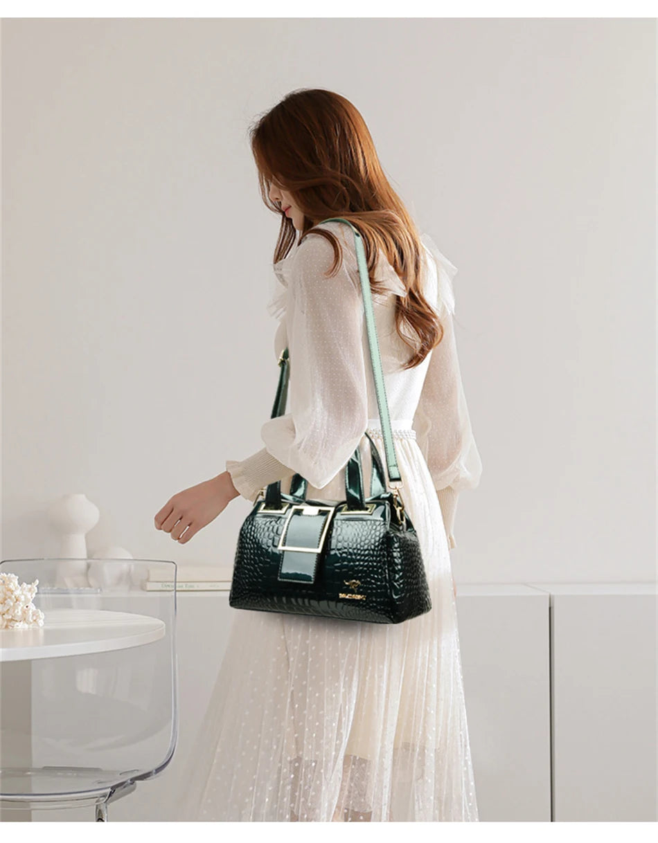 2-Layer Large Capacity Tote Bag | Luxury Handbags Women's Designer Crocodile Pattern Ladies Boston Shoulder Bag (High Quality) Luxegan