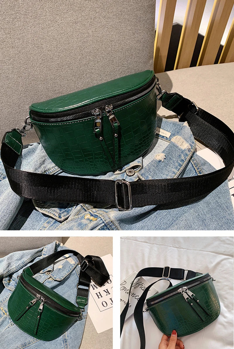 Luxury Saddle Chest Bag | Soft Stone Pattern Chain Crossbody Luxegan