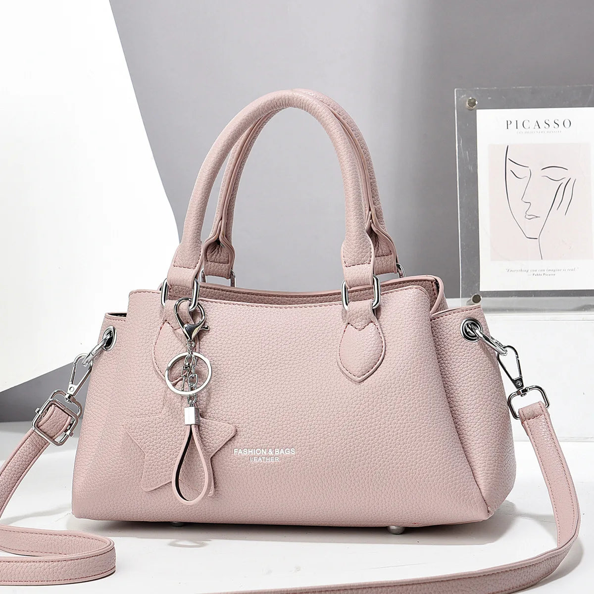 New Ladies Luxury PU Leather Tote | Korean Style Designer Shoulder Bag | Trendy Fashion Crossbody with Chain Decoration | Versatile Daily & Travel Handbag (Model A91608)