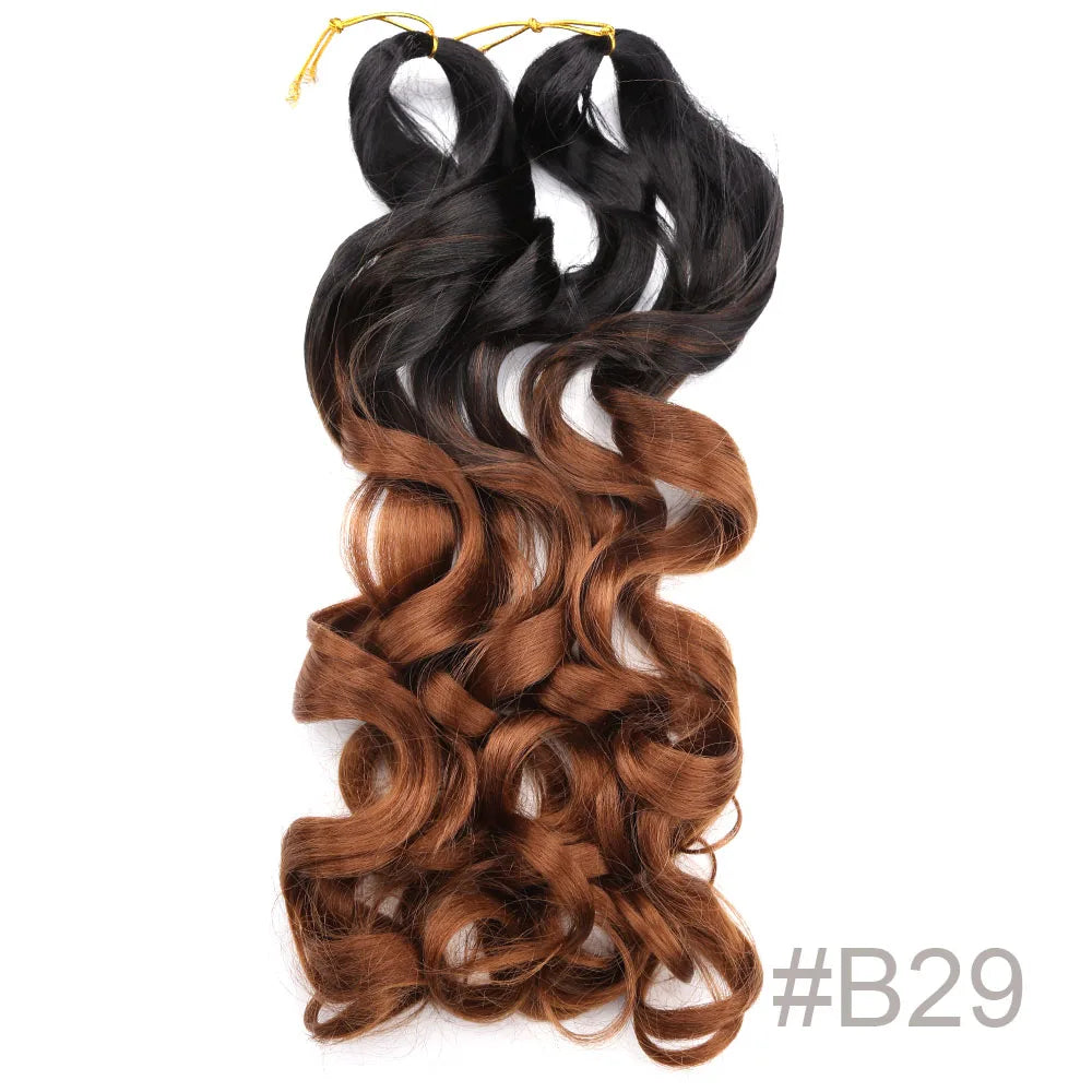 Synthetic Loose Wave Crochet Braiding Hair – Spiral Curls French Curls Pre-Stretched Ombre Braids 16"-26" | 6 Packs Luxegan