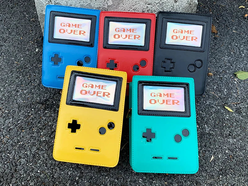 Fun Fashion Pink Game Machine Handbag | "GAME OVER" Retro PU Leather Ladies Purse | Unique Hard-Shell Flap Clutch & Crossbody Bag | Fashion-Forward Novelty Shoulder Bag (Model 2019-8-F) Luxegan