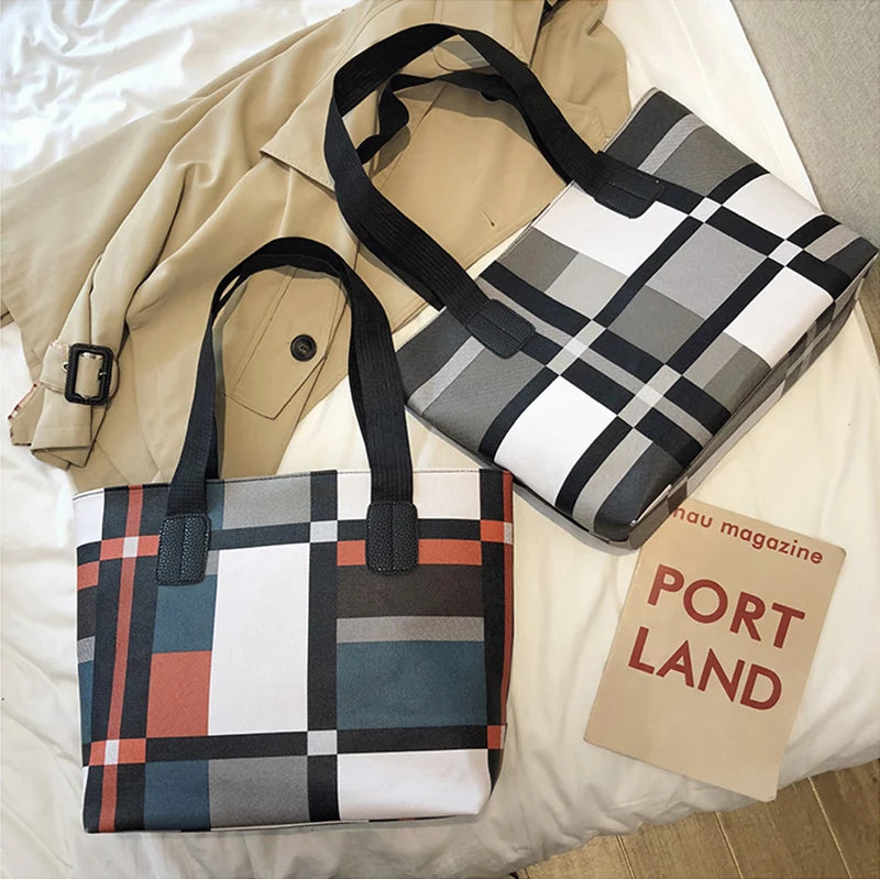 Large Capacity PU Leather Patchwork Tote | Soft Shoulder Shopping Bag Luxegan