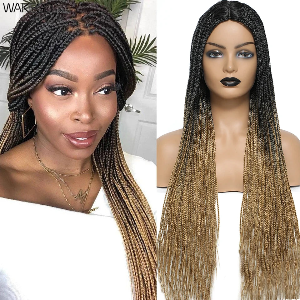 Wakego Box Braided Wigs for Black Women 26" Long Braids Wigs Fake Scalp Synthetic Heat Resistant Fiber Micro Braid Wig Daily Use Luxegan