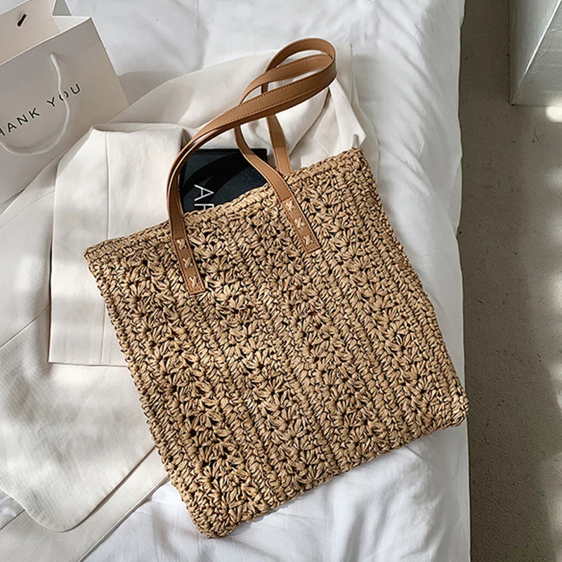 Summer Hollow Out Straw Bag Women | Large Capacity Handmade Weave Shoulder Totes Bag | Travel Beach Bag Shopping Pouch Luxegan