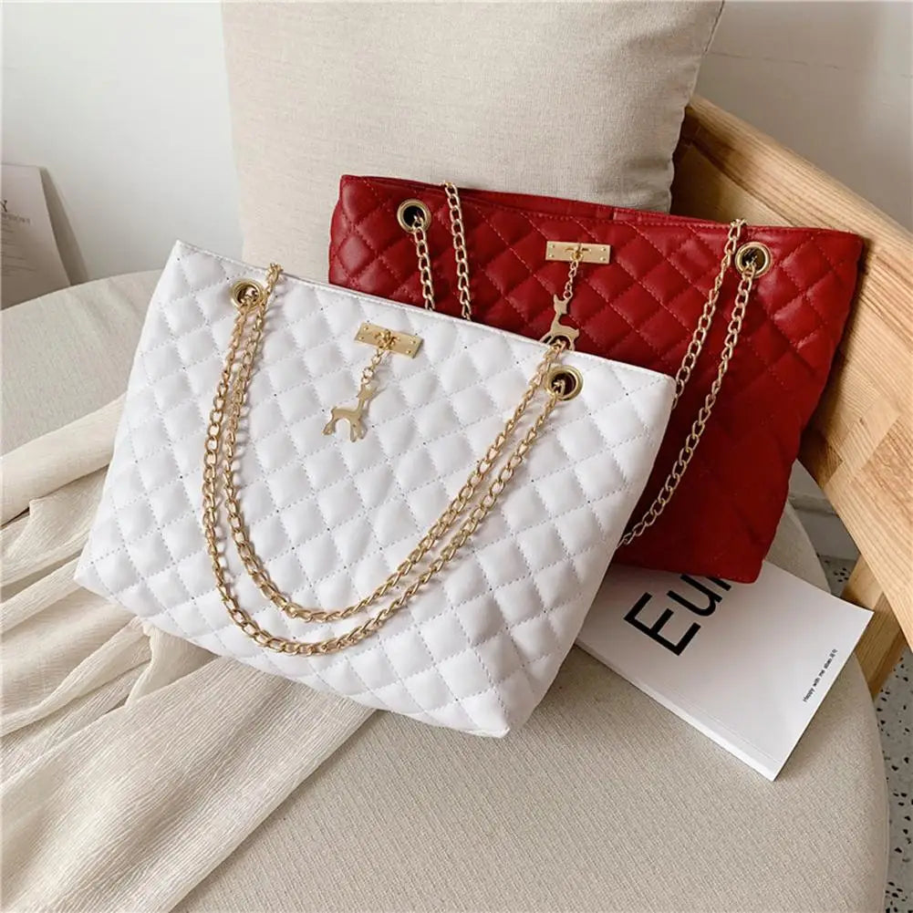 Classic Diamond Lattice Handbag | Fashion Women's Large Capacity Top-handle Bags & Pure Color Thin Chain Shoulder Crossbody Bag Luxegan