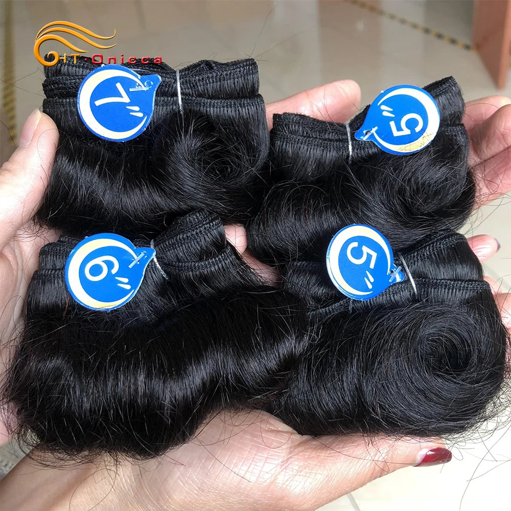 Brazilian Curly Hair 4 Bundles – Short Double Drawn Remy Human Hair Weave (5 5 6 7 Inch) for Black Women