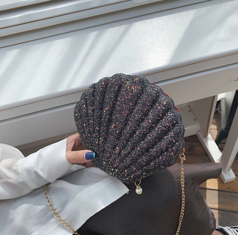 Fashion Sequined Shell Crossbody | Structured PVC Clutch Purse Luxegan