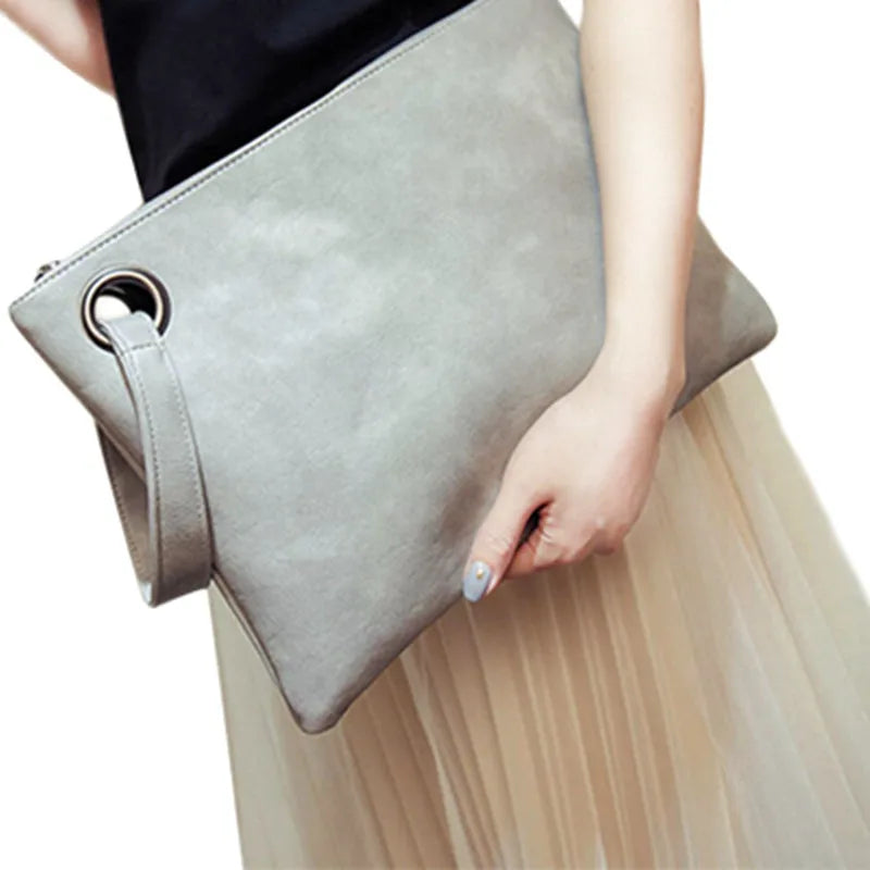 PU Leather Solid Envelope Clutch | Fashion Soft Sac Bag with Zipper Luxegan