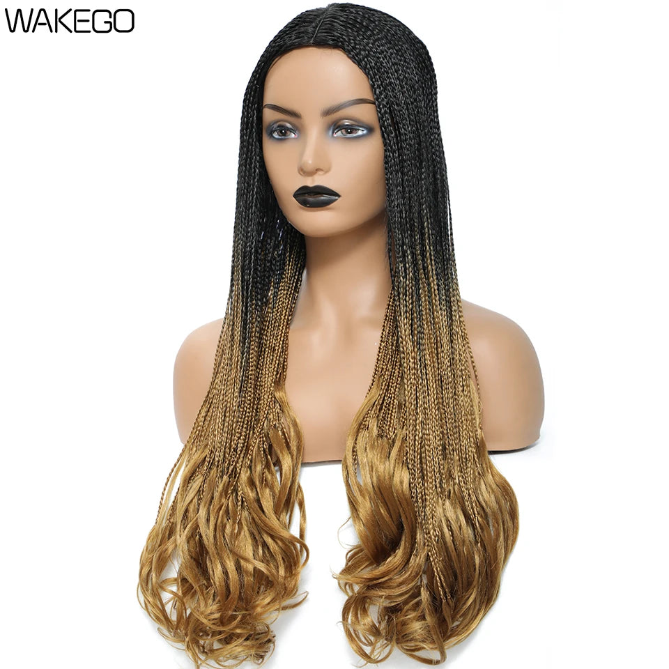 26 Inch Long Box Braid Wig With Curly End African synthetic Braided Wigs For Women Fake Scalp Heat Resistant Braiding Hair Wig Luxegan