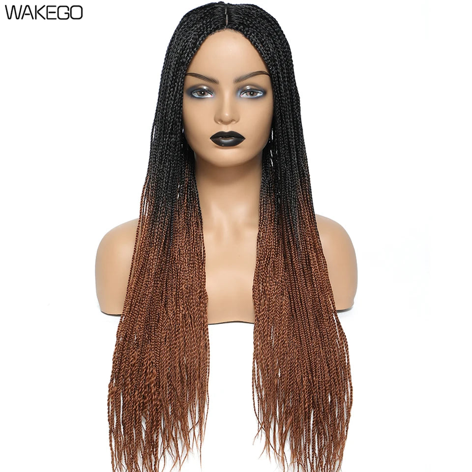 Wakego Box Braided Wigs for Black Women 26" Long Braids Wigs Fake Scalp Synthetic Heat Resistant Fiber Micro Braid Wig Daily Use Luxegan