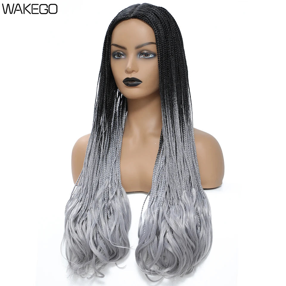 26 Inch Long Box Braid Wig With Curly End African synthetic Braided Wigs For Women Fake Scalp Heat Resistant Braiding Hair Wig Luxegan