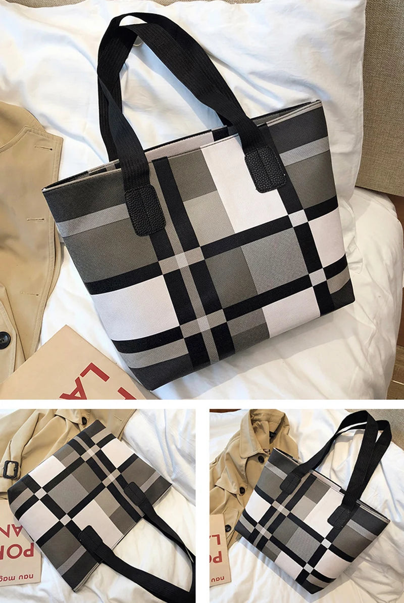 Large Capacity PU Leather Patchwork Tote | Soft Shoulder Shopping Bag Luxegan