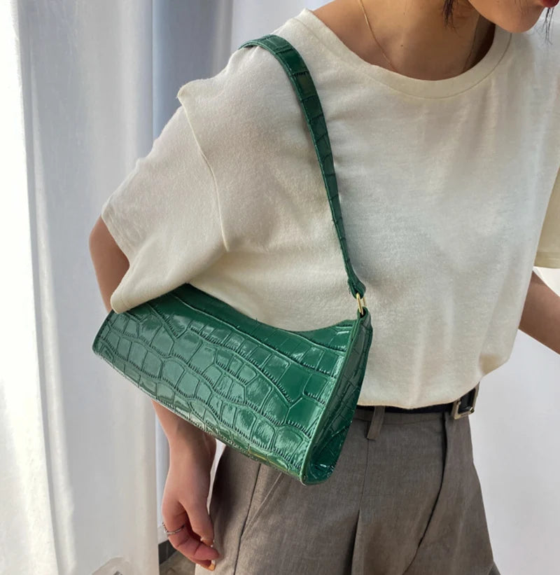 Fashion PU Leather Bags for Women | Alligator Pattern Armpit Handbag & Female Small Underarm Messenger Bag Luxegan