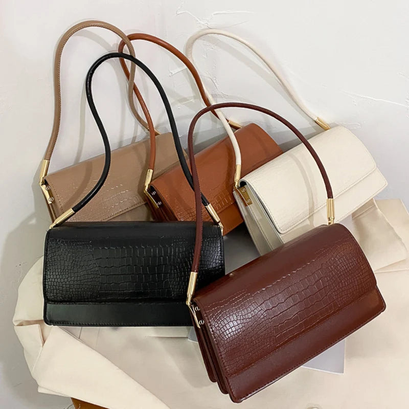 Vintage Alligator Pattern Armpit Bag | Soft Designer Flap Handbag Luxegan