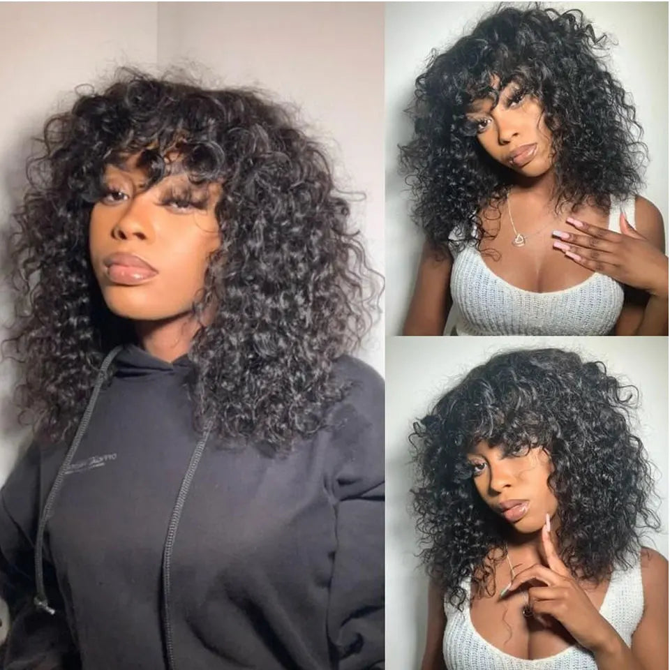 Black Pearl Curly Wigs Perruques Cheveux Humains Fringe Wig Jerry Curly Wig With Bangs Human Hair Short Pixie Cut Wigs Human Hai
