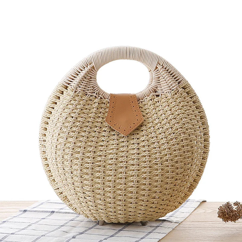 Hard Natural Rattan Shell Handbag | Bohemia Top-Handle Beach Tote & Clutch Luxegan