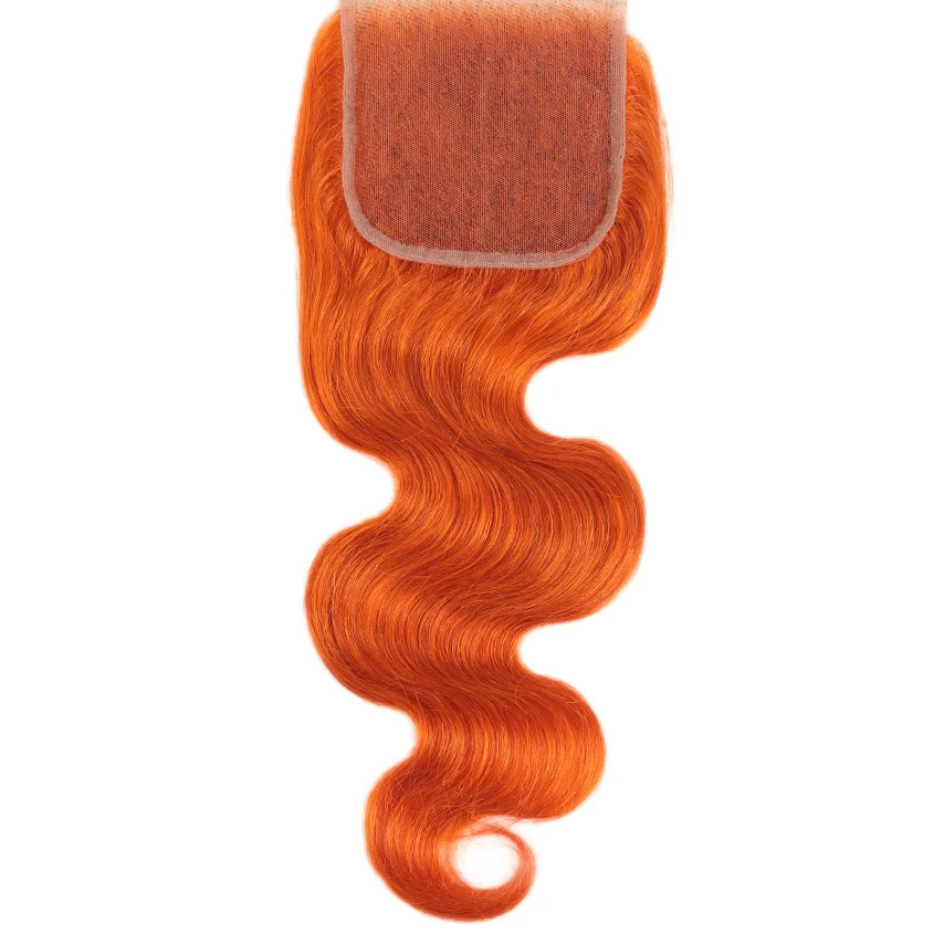 Ginger Orange Brazilian Body Wave Human Hair Bundles with Closure | Vibrant Orange Remy Human Hair 3 Bundles with Matching Lace Closure | Flame Colored Body Wave Extensions Luxegan